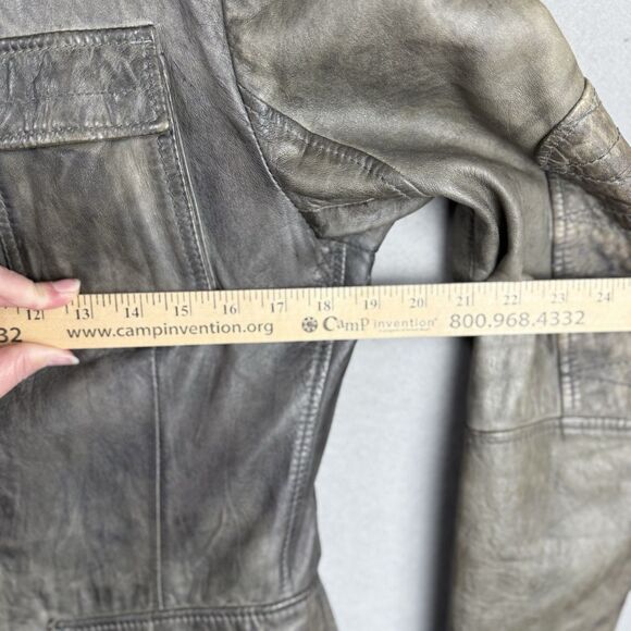 Vintage Mens Diesel Lamb Leather Jacket Biker Distressed Grey Size S (Flaw Read) - Picture 7 of 14